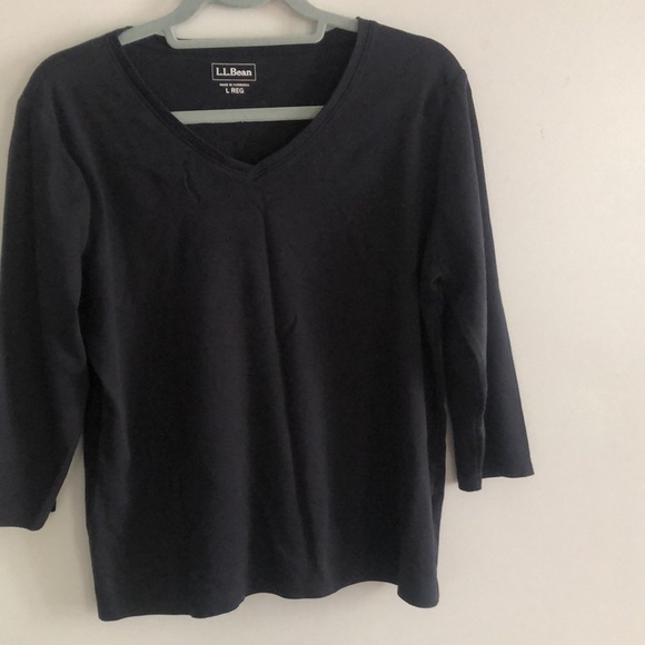 L.L.Bean Women's Black Soft Cotton V Neck Size L Reg - Picture 9 of 9